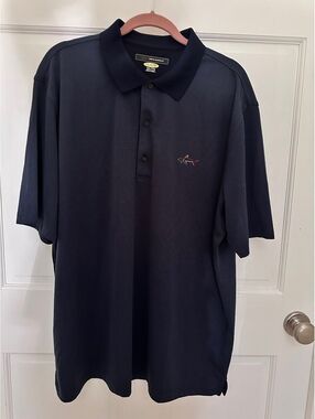 Navy Blue Greg Norman Play Dry Golf Polo Shirt Shark Logo Size XXL